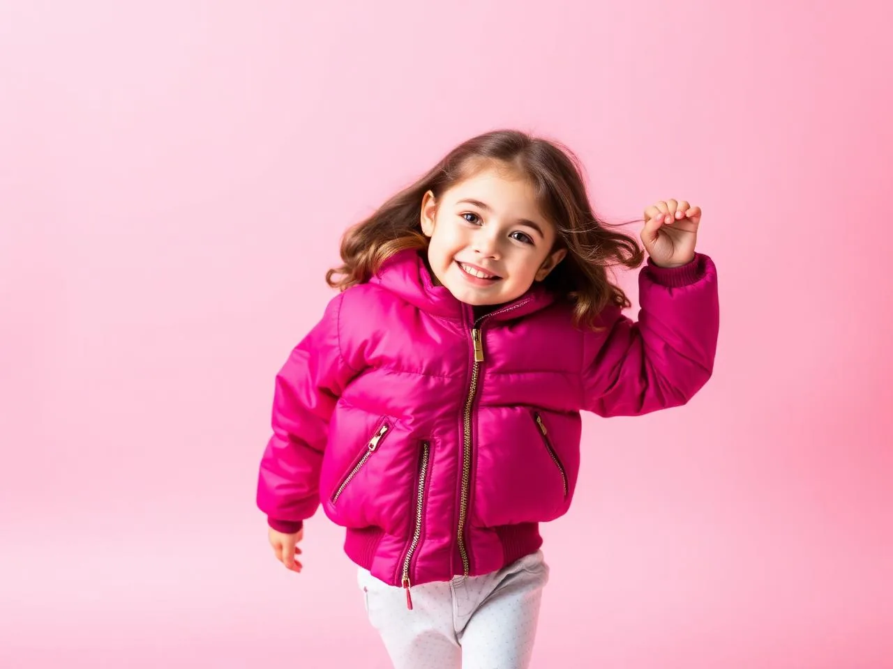 Modern girls fashion outfits magenta puffer jacket