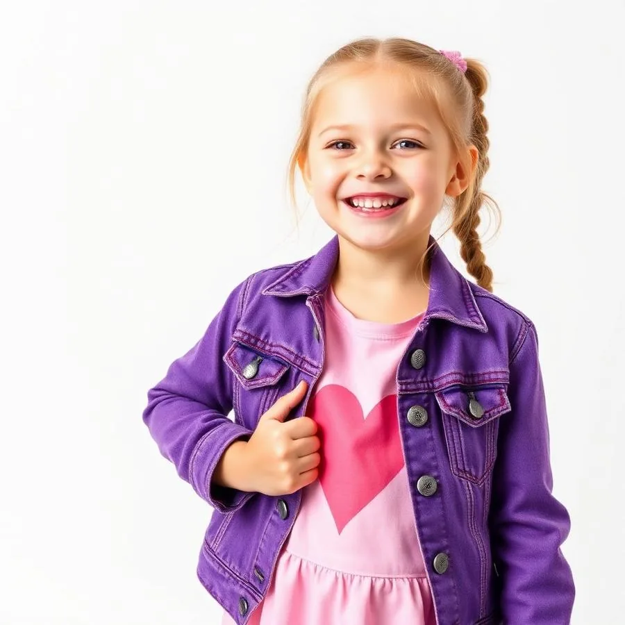 Stylish kids streetwear for girls purple denim jacket and pink dress
