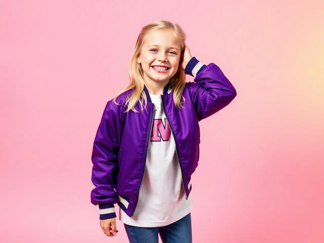 Trendy streetwear outfits for girls purple bomber jacket